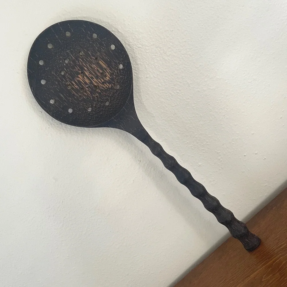 Full Wooden Skimmer Strainer Spoon Kitchen‎ Utensil Detailed Handle 14 in long